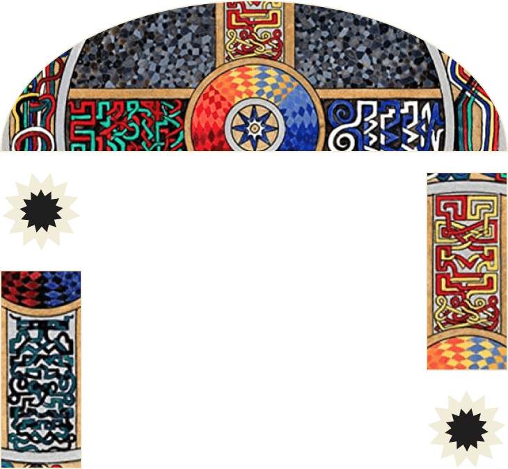 Jung mandala painting cropped as archway with columns